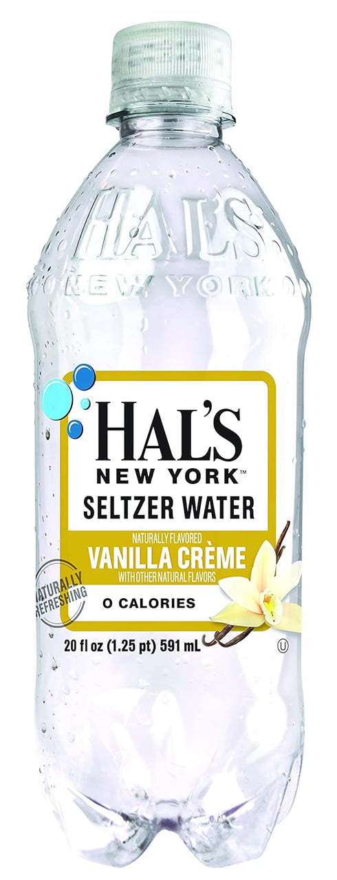 Hal's New York 20 Oz (Pack 24) Seltzer Water, Vanilla Creme Sparkling Water, Fl Bottles