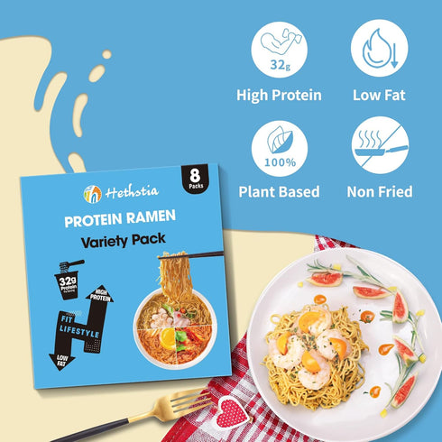 Pack, 8-Pack 32g Hethstia High Protein Ramen Variety Instant Ramen Noodle Soup Cups (Chicken, Beef, Spicy Kimchi, Spicy