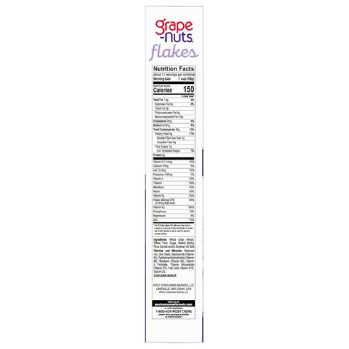 Grape-Nuts 18 OZ (Pack 4) Post Grape Nuts Flakes Breakfast Cereal, Crispy Whole Wheat and Barley Cereal, Great