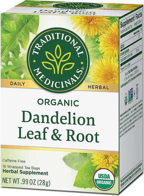 16 (Pack 2) Traditional Medicinals Tea, Organic Dandelion Leaf and Root Tea, Bags