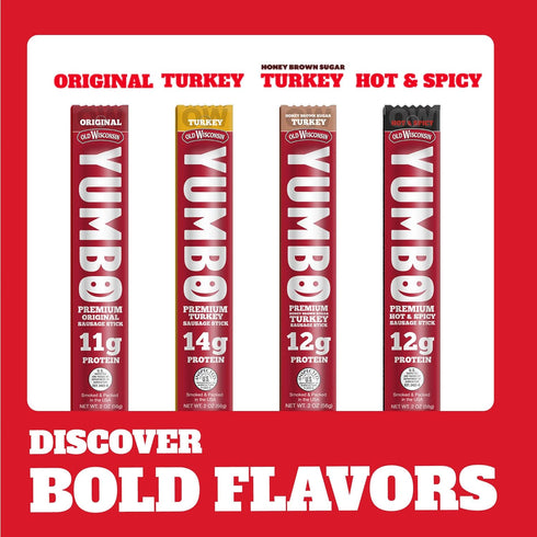 Summer 2 oz 20 Count Pack YUMBO Original Sausage Sticks, High Protein Snacks, Gluten-Free, Low Carb, Keto