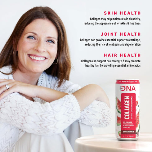 (12 Pack) HYDRADNA- Sparkling Liquid Collagen Protein Water Drink Balanced Nutrients for Wellness - Sugar-Free