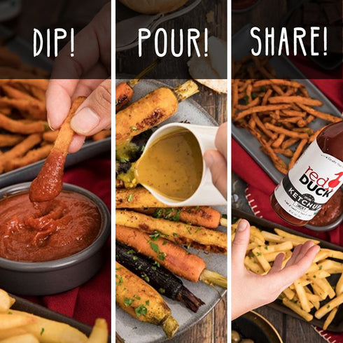 3-Sauce Set Red Duck Traditional Sampler - Organic Original Ketchup, Smoked Applewood Molasses BBQ Sauce