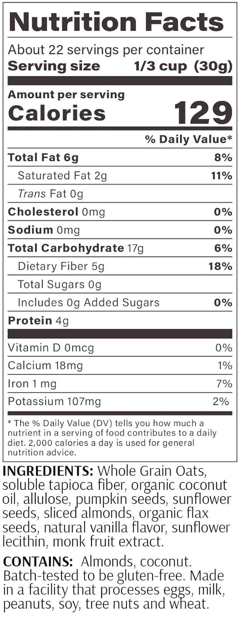 24oz MyCerealMix Sugar Free Granola Vanilla Almond Keto Friendly, High Fiber Diabetic Cereal, Gluten Free, Plant-Based
