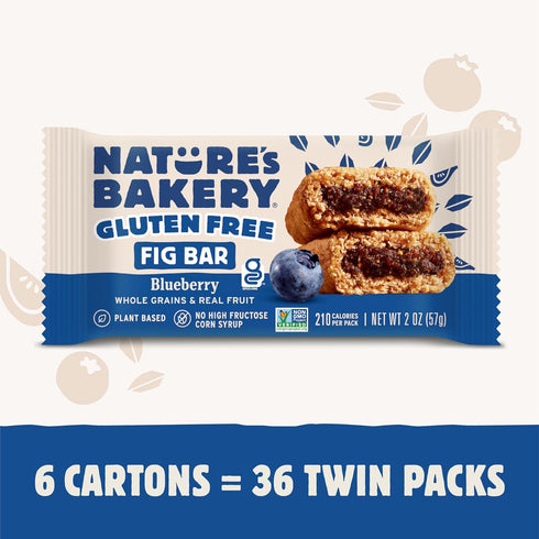 6 6 packs (36 packs) Natures Bakery Gluten Free Fig Bars, Blueberry, Real Fruit, Vegan, Non-GMO, Snack bar, boxes