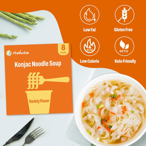Hethstia Konjac Noodle Soup Cups & Angel Hair Shirataki Pasta Bundle Low Calorie Vegan Konjac Noodles for Instant Meals