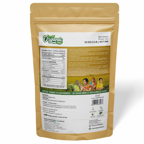 (907gm) Pack Organic Zing Organic Besan Flour also known as Chickpea Flour, Bengal Gram Flour or Garbanzo Bean Flour