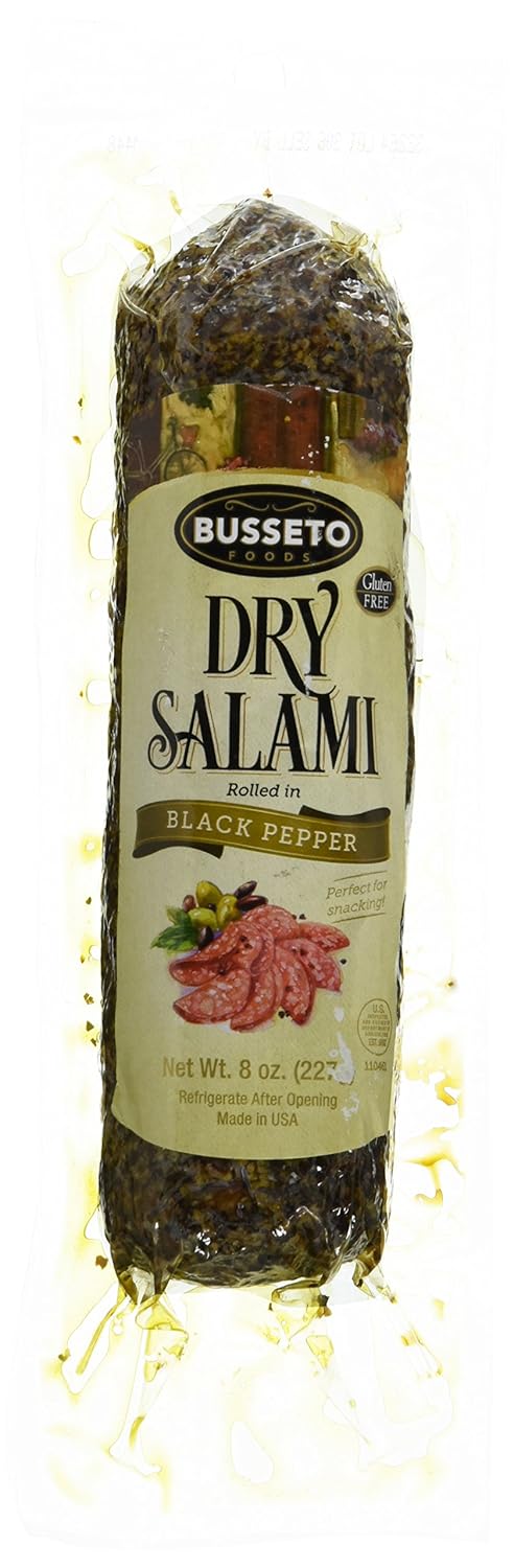Mondo Food Busseto Dry Cured Salami, Black Pepper, 8 Ounce