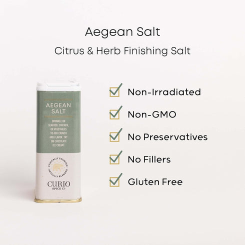 2.2oz Curio Spice Co - Aegean Salt Signature Blend Collection - Citrus & Herb Finishing Salt - Great for Cocktails