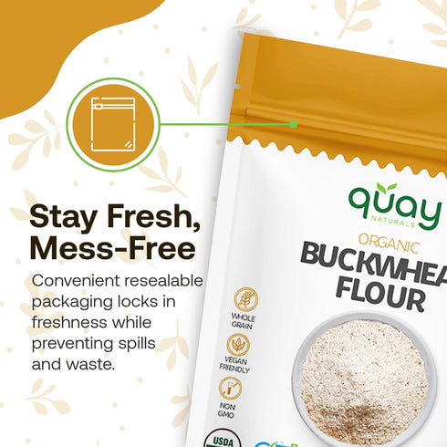 2lbs Quay Naturals Organic Buckwheat Flour, | Gluten-Free, Non-GMO, Vegan | USA Grown, Stone-Ground | Rich Nutty Flavor