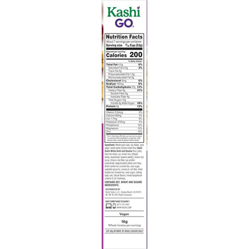 Kellogg's 14oz (1 Kashi GO Breakfast Cereal, Vegan Protein, Fiber Cereal, Toasted Berry Crisp, Box Box)