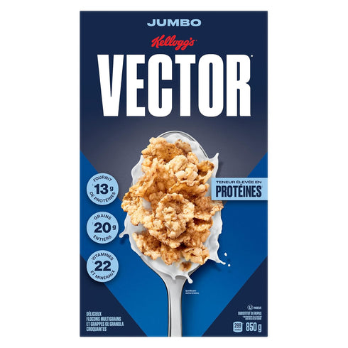 850g/30oz Kellogg's Vector Meal Replacement Cereal, Jumbo Size, (Imported from Canada)