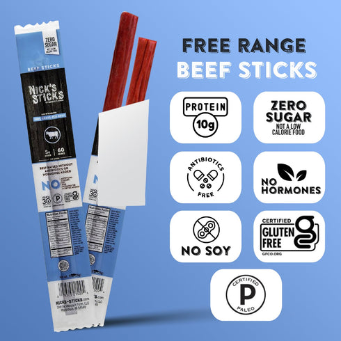 100% Whole30 (12 1.7oz. Packages 2 Nick's Sticks Clean & Balanced Grass-Fed Beef Snack Sticks | Made in the USA |