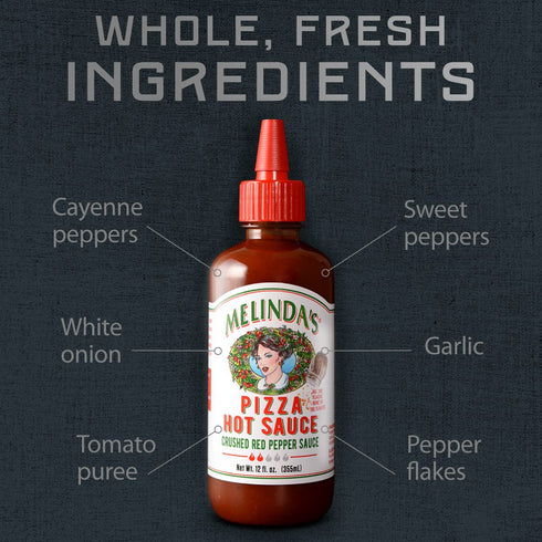 Pizza Hot Sauce, Melinda’s, Crushed Red Pepper, Fresh Ingredients, Cayenne Peppers, Garlic, Tomatoes, 12oz, 1 Pack