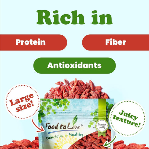 12 Food to Live Goji Berries, Ounces Sun-Dried, Large and Juicy, Unsweetened, Vegan, Bulk. High in Iron, Vitamins A