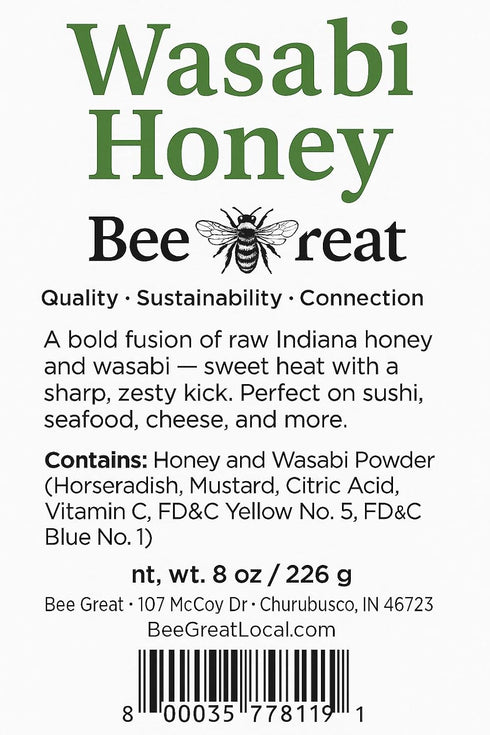 Bee Great (8 oz) Wasabi Hot Honey Bold Sweet Heat with Wasabi Kick Great with Sushi, Seafood & Salads