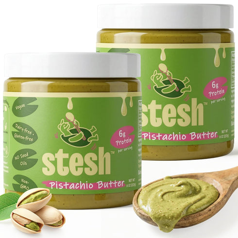 Stesh Pistachio Butter (2-Pack, 8oz Jars Each) | Prebiotic Fiber Protein Spread,