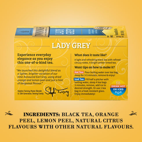 20 Count (Pack 3) Twinings Lady Grey Tea - A Fresh, Uplifting Black Tea with Orange Peel, Lemon Peel, and Natural