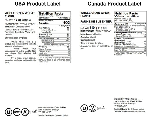 12 Food to Live Whole Wheat Flour, Ounces - All-Purpose, Stone Ground, Milled Whole Grains, Unbleached, Vegan, Kosher