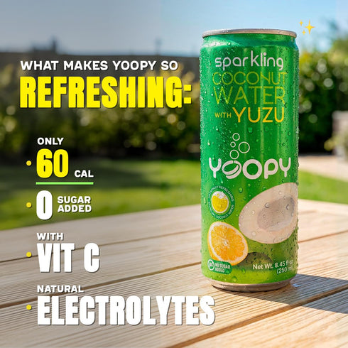 12 pack (8.45 oz Yoopy Sparkling Coconut Water with Citrus-Inspired Yuzu Low Sugar Refreshing Drink, Healthy Soda
