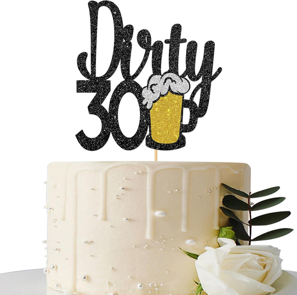 Maicaiffe Black Glitter Dirty 30 Cake Topper, Happy 30th Birthday Decorations
