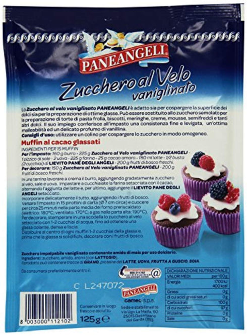 Paneangeli 4.4oz 125gr, Pack 6 Zucchero Al Velo Icing Sugar with Vanilla Flavor