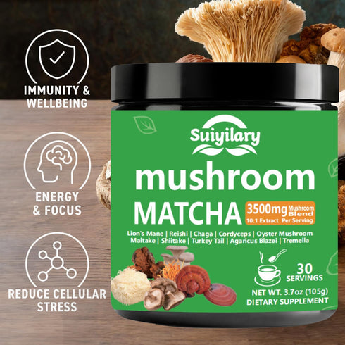 10 Immunity 30 Suiyilary Mushroom Matcha Powder with Lion's Mane, Reishi, Mushroom Polysaccharides & More, Japanese