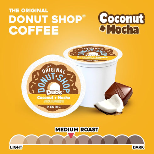 60 Count, (6 Packs 10) The Original Donut Shop Duos Coconut + Mocha Coffee, Keurig Single Serve K-Cup Pods, Medium