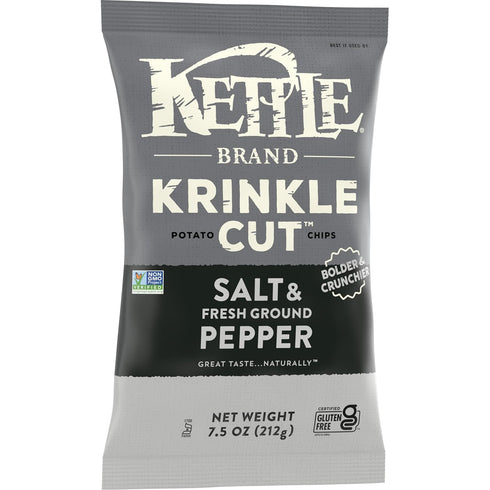 7.5 oz Kettle Brand Krinkle Cut Salt and Fresh Ground Pepper Kettle Potato Chips, Gluten-Free, Non-GMO, Bag