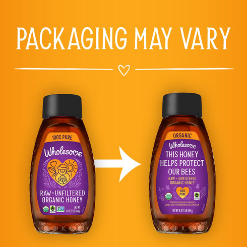 16-Ounce 100% 1 Pack Wholesome Sweeteners Organic Raw Unfiltered Honey Bottle, Pure, Fair Trade Certified, Non GMO
