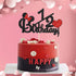 Happy 1/2 Birthday Cake Topper - Black and Red Glitter Mouse Theme Baby Shower Sign for 6 Months Birthday Party