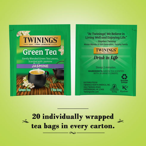 20 TWININGS TEA, TEA,GREEN,JASMINE BAG