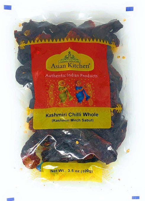 Asian Kitchen Kashmiri Chilli Whole, Low Heat Indian Chilli 3.5oz (100g), All Natural, Vegan, Gluten Friendly