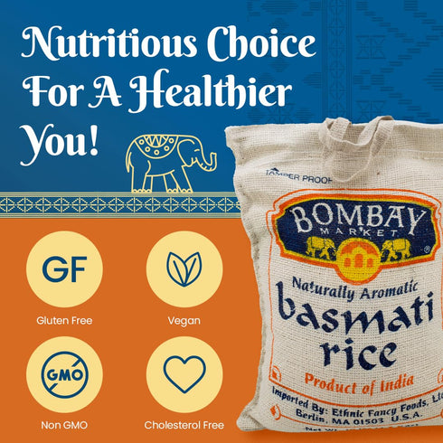 Bombay Market (10 White Basmati Rice - Aromatic & Nutty Flavor Basmati Rice - Long Grain Rice Basmati Pound Bag)