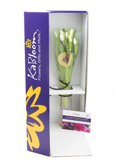 KaBloom PRIME NEXT DAY DELIVERY - Mothers Day Collection - Bouquet of Fresh White Tulips with Vase| Fresh For Delivery