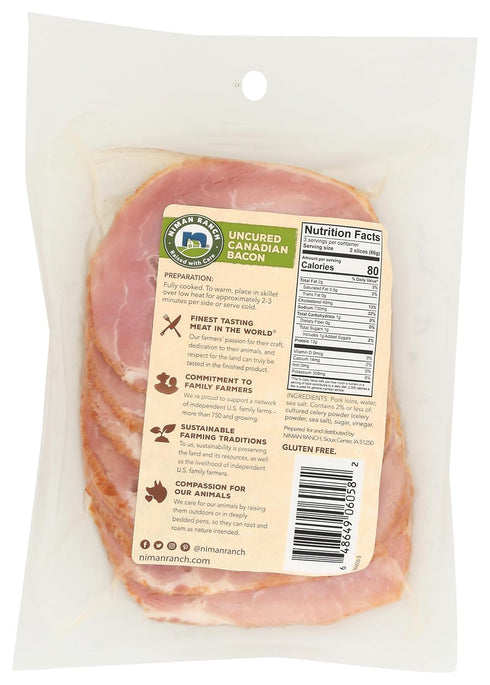 7 Niman Ranch, Bacon Pork Canadian, Ounce