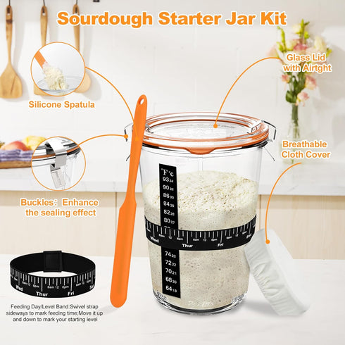 POLYHNIA 9''Banneton Sourdough Starter Kit, Sourdough Bread Baking Supplies, Bread Proofing Basket with Glass Sour