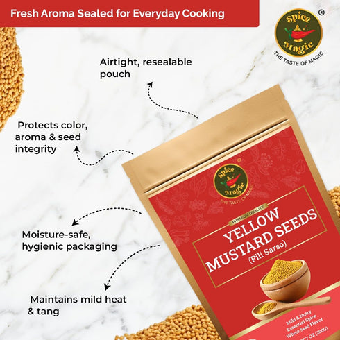 7oz 100% Spice Magic Yellow Mustard Seeds Whole I Perfect for Ground Mustard Cooking, and Pickling | Natural