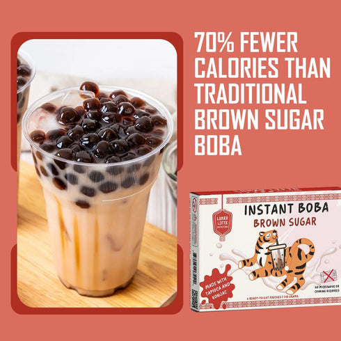 70% 6 (240g) Instant Brown Sugar Boba, Fewer Calories, Made with Konjac and Tapioca, Brown Sugar Boba Pearls for Boba
