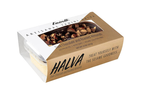 Emirelli Artisanal Halva Dessert – Authentic Middle Eastern Candy, Vegan 55%-Tahini Halwa, Dark Chocolate Flavor