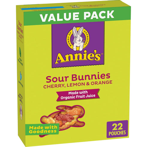 Annie's Sour Bunnies Fruit Flavored Snacks, Cherry, Lemon & Orange Flavors, Made