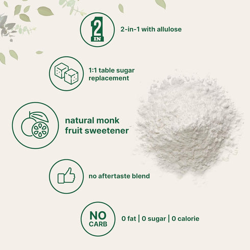 2 lbs 1:1 Monk Fruit Sweetener with Allulose, | No Erythritol | No Aftertaste, White Sugar Substitute, Keto & Vegan