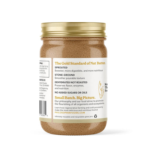 16 oz Philosopher Foods - Naked Creamy Organic Sprouted Almond Butter - - Stone Ground Regenerative Organic Creamy