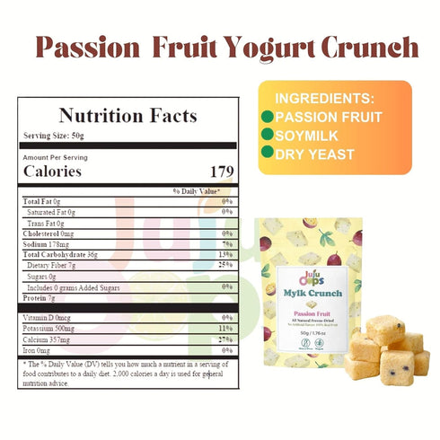 (3-Pack, 1.76 oz Juju-Oops Freeze-Dried Passion Fruit Mylk Crunch Vegan Soy Milk Fruit Bites with Real Fruit Pieces |