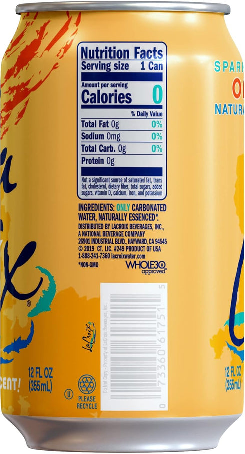 12 Oz (pack 8) La Croix Sparkling Water, Orange, Fl