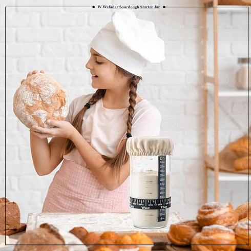 24 oz Upgraded Sourdough Starter Jar Kit Glass Jar with Date Marked Feeding Band, Thermometer, Scraper, Cleaning Brush