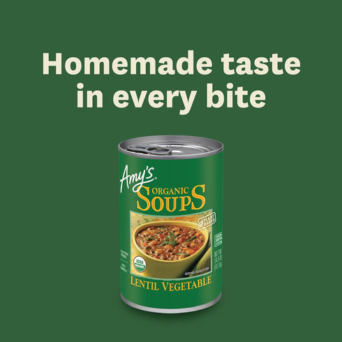 14.5 Oz (12 Pack) Amys, Vegan Lentil Vegetable Soup, Gluten Free, Made With Organic Vegetables, Canned Soup