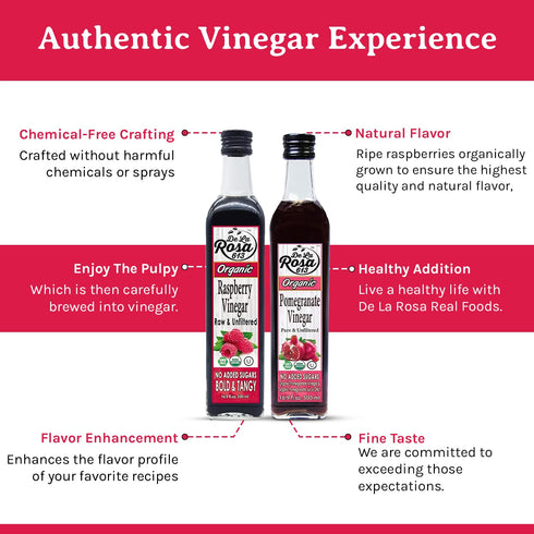 100% 16.9 Oz (Pack 2) De La Rosa Organic Raspberry & Pomegranate Vinegar, Raw & Unfiltered, Vegan, Gluten Free