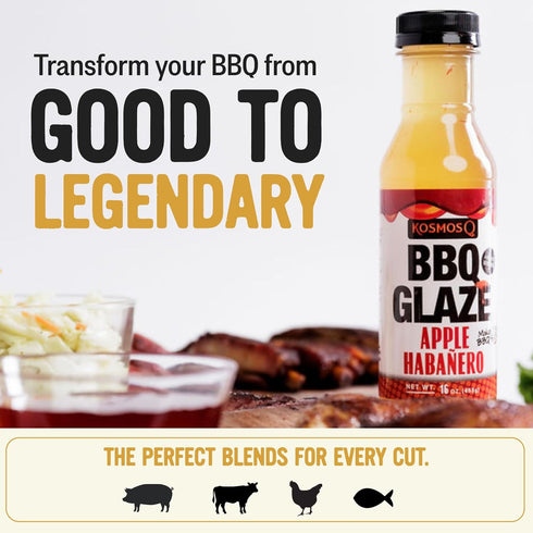 16 Oz Kosmos Q Apple Habanero BBQ Glaze, Sweet and Spicy Glaze for Ribs, Pork, Chicken, or Brisket, Bold Apple Sauce