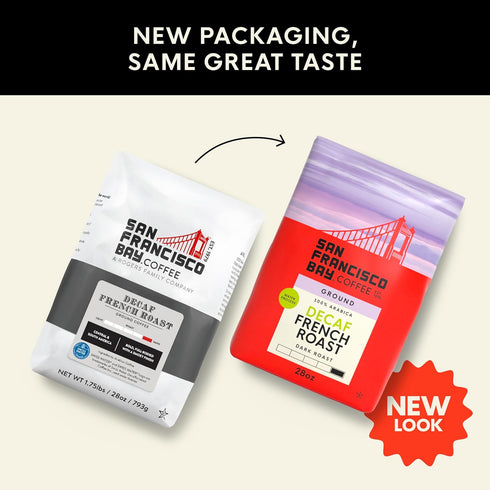 (28 oz San Francisco Bay Decaf Ground Coffee, Decaf French Roast Bag), Dark Roast Coffee, Swiss Water Process